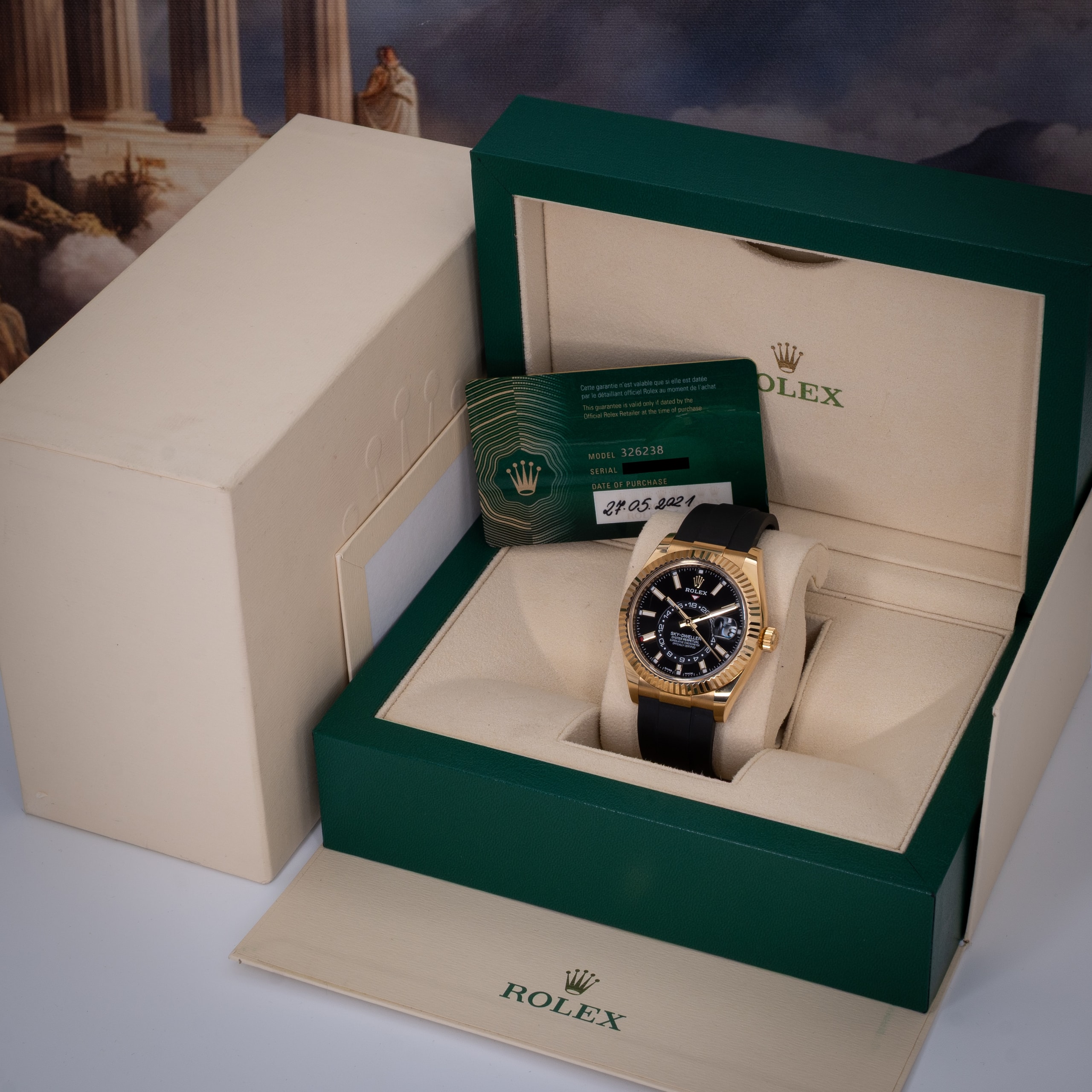 2021 Rolex Sky-Dweller Yellow Gold / Black / Oysterflex 326238